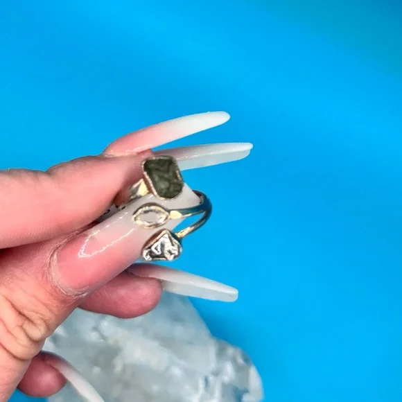 Natural Moldavite Pakimer Diamond 💎 Meteorite 925 Sliver Ring 💍 Size 6 - Picture 4 of 4